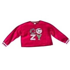 Disney Parks Mickey Minnie Mouse Cozy Christmas Sweatshirt Red Cropped Large